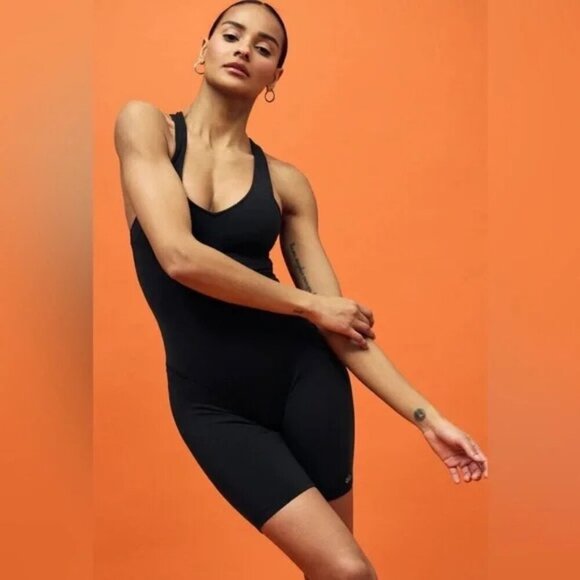 ALO Airbrush Real Onesie Black Size M Activewear Bodysuit Romper - Picture 2 of 9